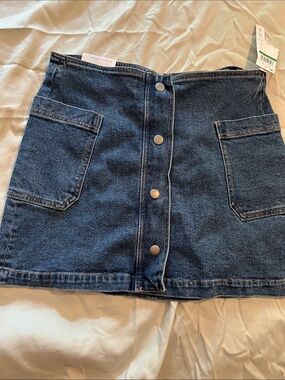 Tinseltown Indigo Denim Mini Skirt with Front Zip
